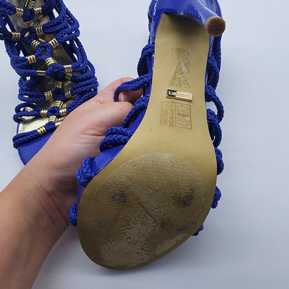 Bebe Cadee Heels Women's Size 9 Blue Zip Rope Straps - Picture 5 of 7